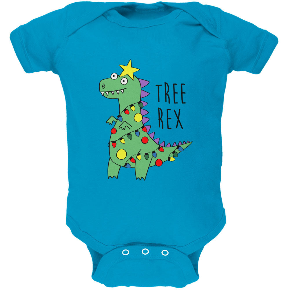 Christmas Tree Rex T-Rex Funny Dinosaur Soft Baby One Piece Baby One Piece Old Glory 0-3M Blue 