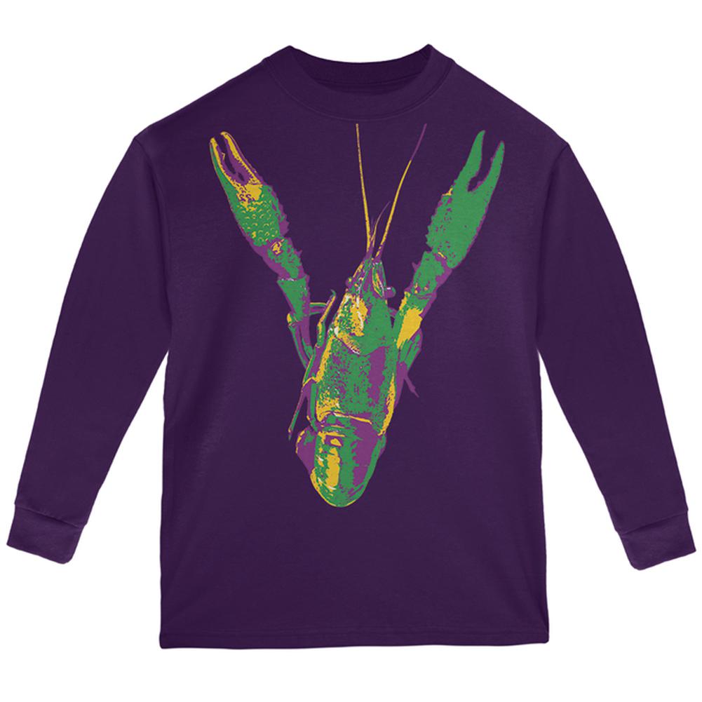 Mardi Gras Crawfish Youth Long Sleeve T Shirt Youth Long Sleeves Old Glory LG Purple 