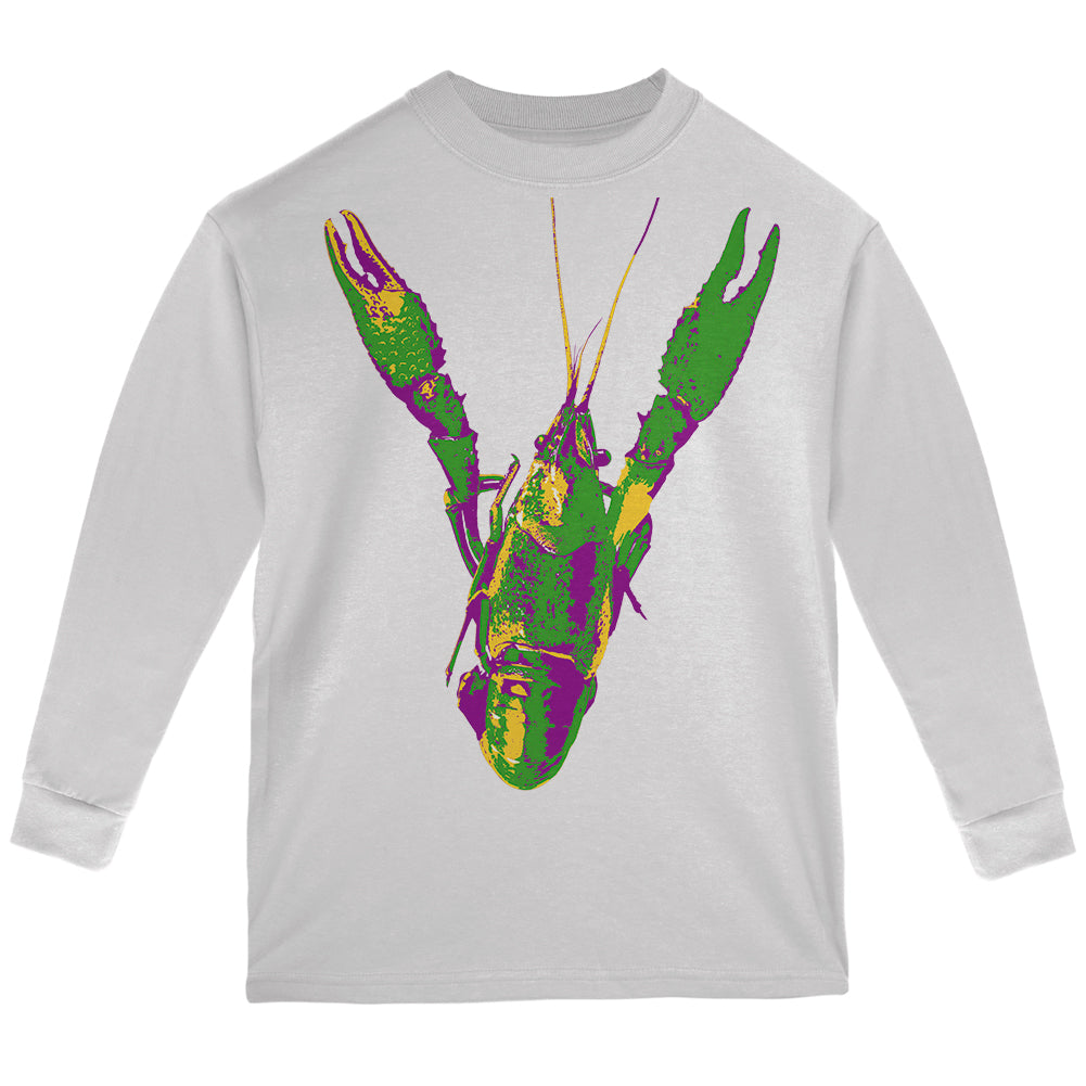 Mardi Gras Crawfish Youth Long Sleeve T Shirt Youth Long Sleeves Old Glory YLG White 