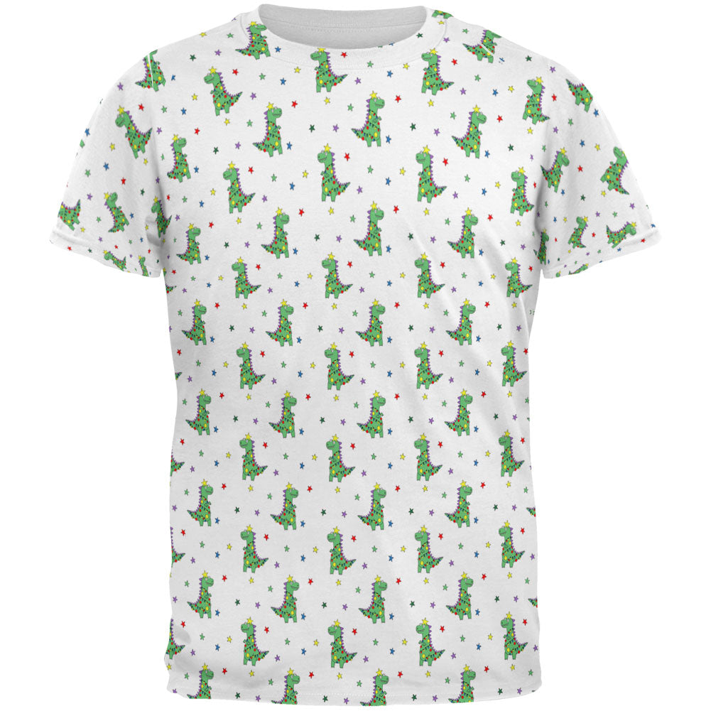 Christmas Tree Rex T-Rex Dinosaur Pattern All Over Mens T Shirt Men's T-Shirts Old Glory 2XL Multicolored 