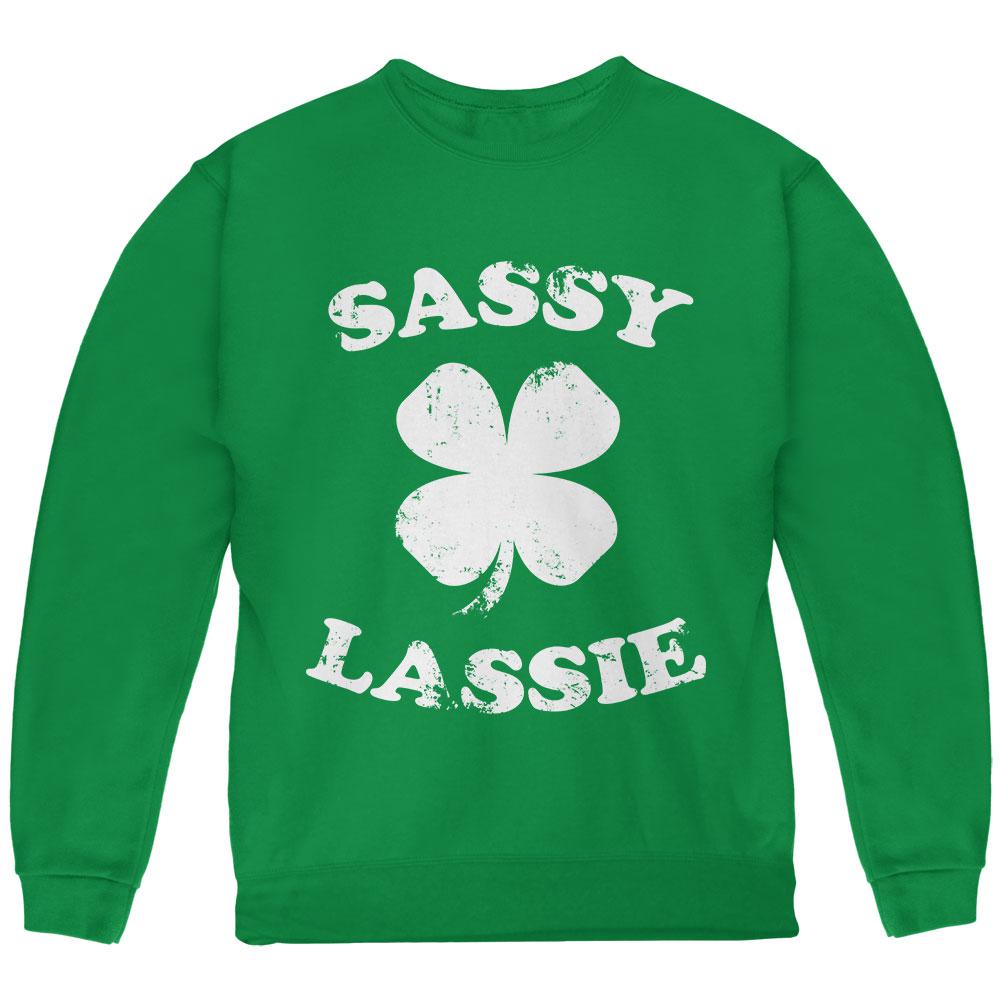 St. Patricks Day Sassy Irish Lassie Youth Sweatshirt Youth Sweatshirts Old Glory LG Green 