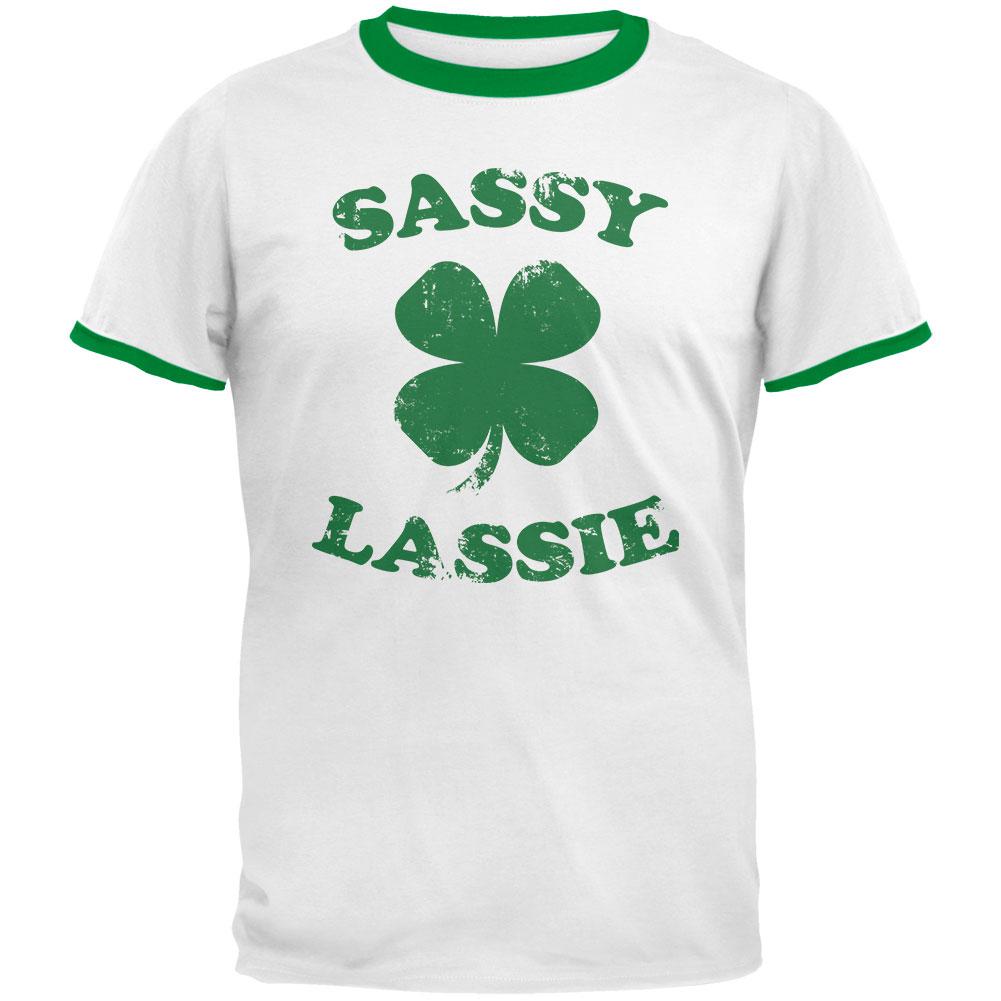 St. Patricks Day Sassy Irish Lassie Mens Ringer T Shirt Men's T-Shirts Old Glory 2XL White-Kelly 