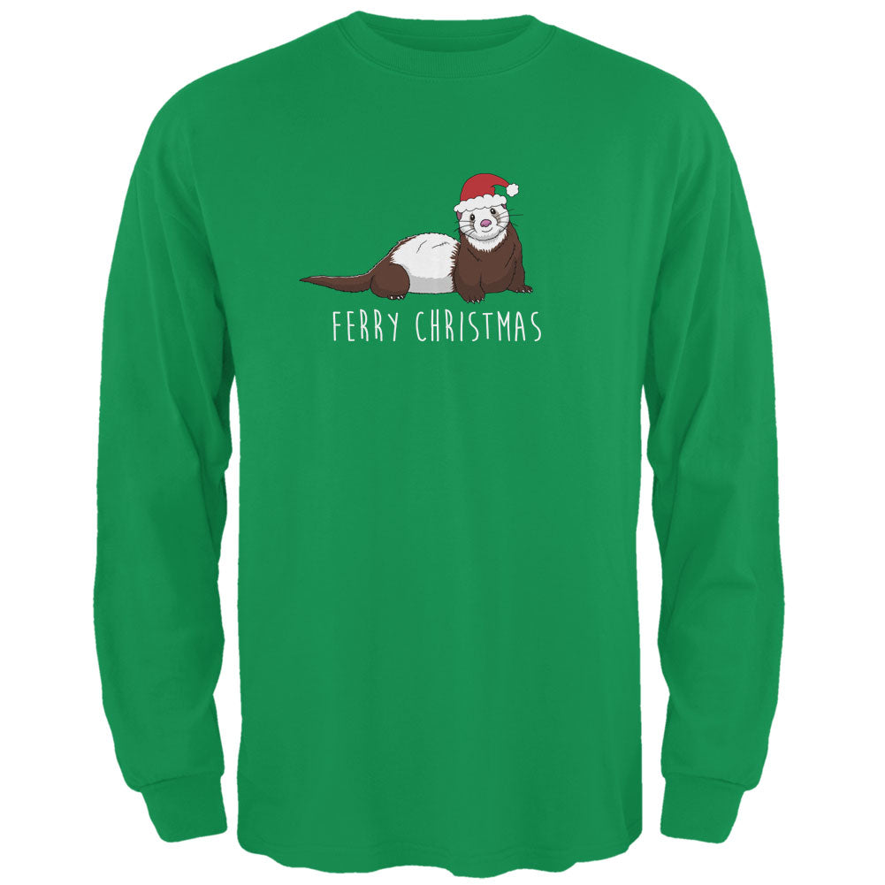 Ferry Merry Christmas Ferret Mens Long Sleeve T Shirt Men's Long Sleeves Old Glory 2XL Irish Green 