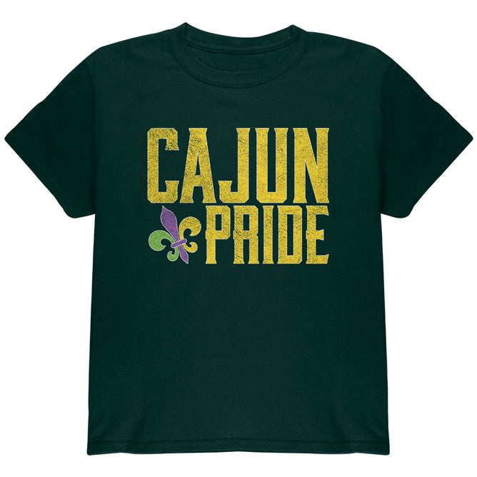 Mardi Gras Cajun Pride Fleur De Lis Youth T Shirt Youth T-Shirts Old Glory YLG Forest Green 