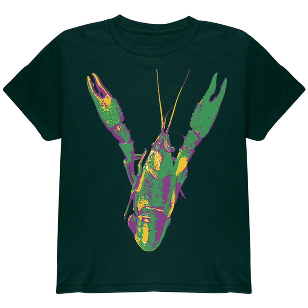 Mardi Gras Crawfish Youth T Shirt Youth T-Shirts Old Glory LG Forest Green 