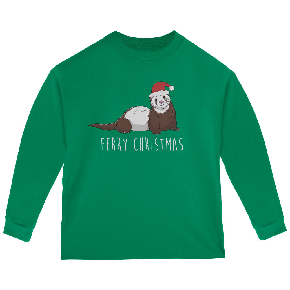 Ferry Merry Christmas Ferret Toddler Long Sleeve T Shirt Toddler Long Sleeves Old Glory 2T Green 