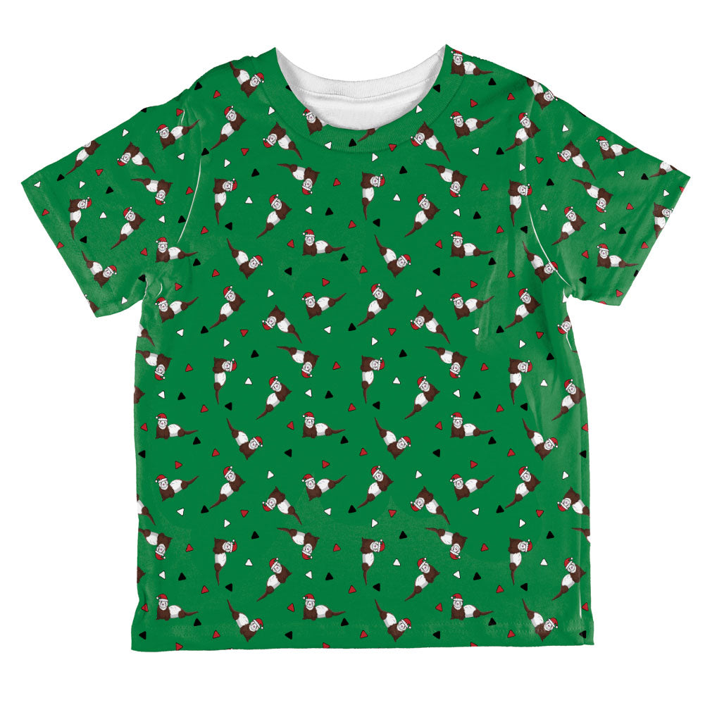 Retro Ferry Merry Christmas Ferret Pattern All Over Toddler T Shirt Toddler T-Shirts Old Glory 2T Green 