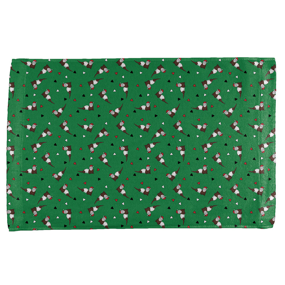 Retro Ferry Merry Christmas Ferret Pattern All Over Hand Towel Hand Towel Old Glory OS Green 