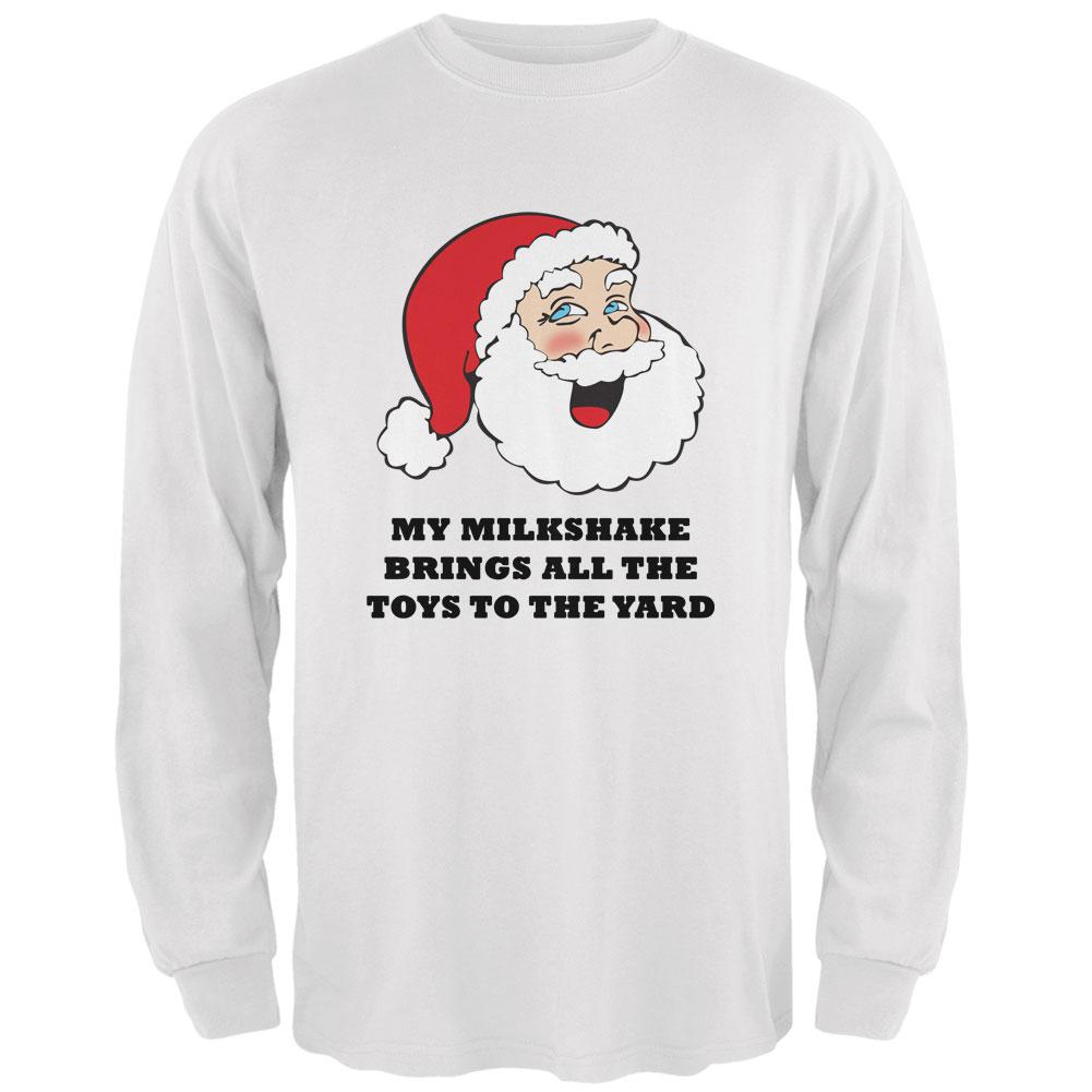 Christmas Santa Milkshake Brings All the Toys to the Yard Mens Long Sleeve T Shirt Men's Long Sleeves Old Glory 2XL White 