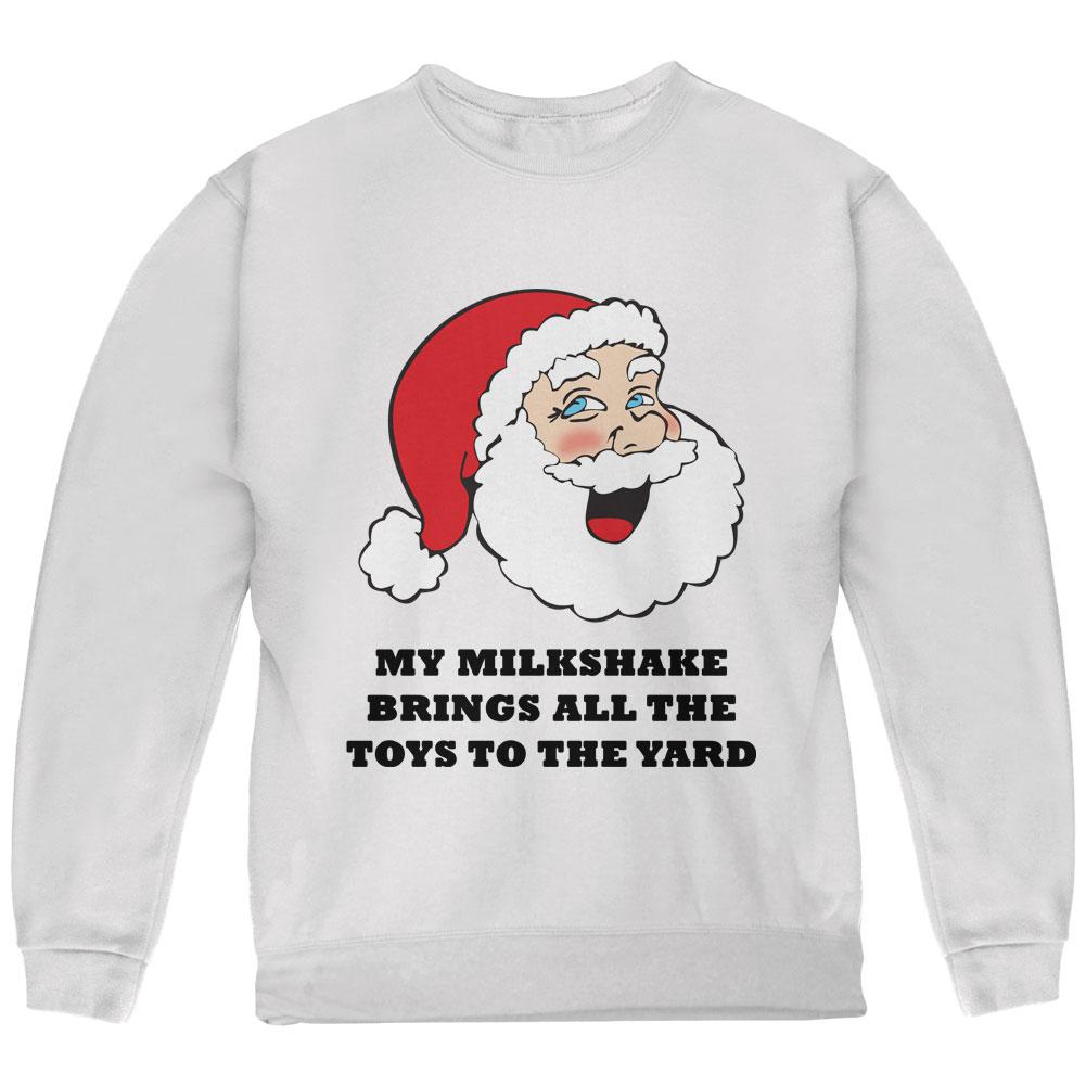 Christmas Santa Milkshake Brings All the Toys to the Yard Youth Sweatshirt Youth Sweatshirts Old Glory LG White 