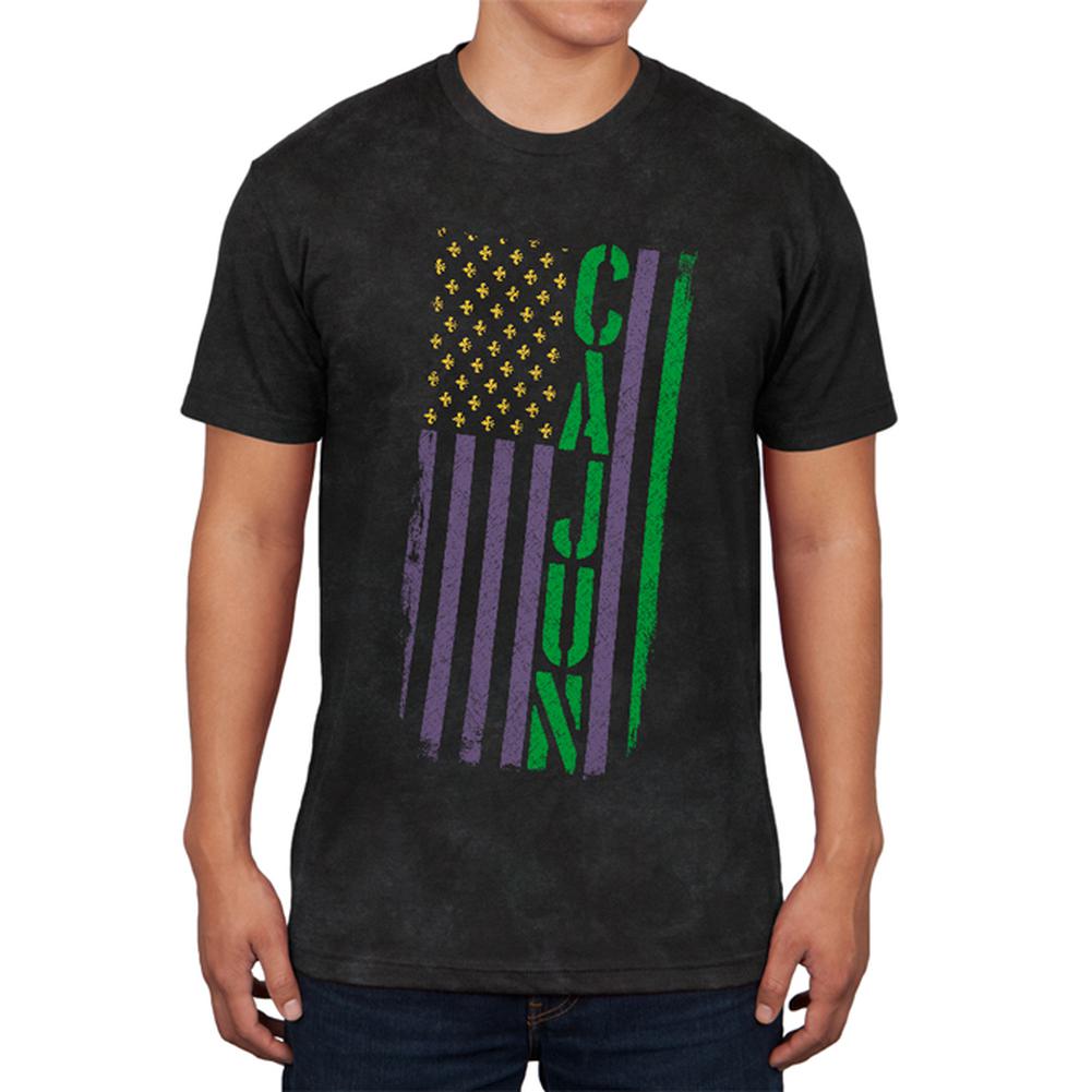 Mardi Gras Cajun American Distressed Flag Mens Soft T Shirt Men's T-Shirts Old Glory 2XL Charcoal Black Triblend 