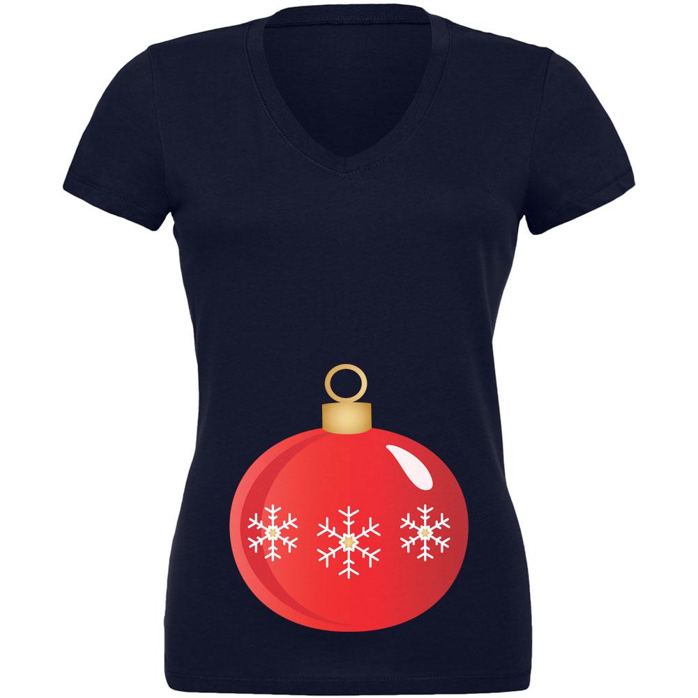 Maternity Christmas Ornament Juniors V-Neck T Shirt Juniors T-Shirts Old Glory 2XL Navy 