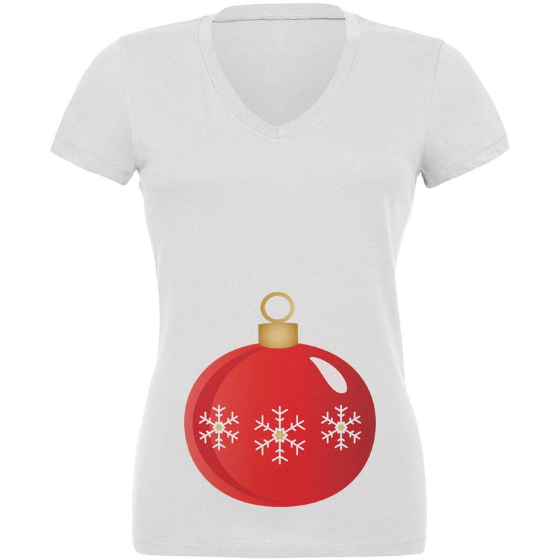 Maternity Christmas Ornament Juniors V-Neck T Shirt Juniors T-Shirts Old Glory 2XL White 