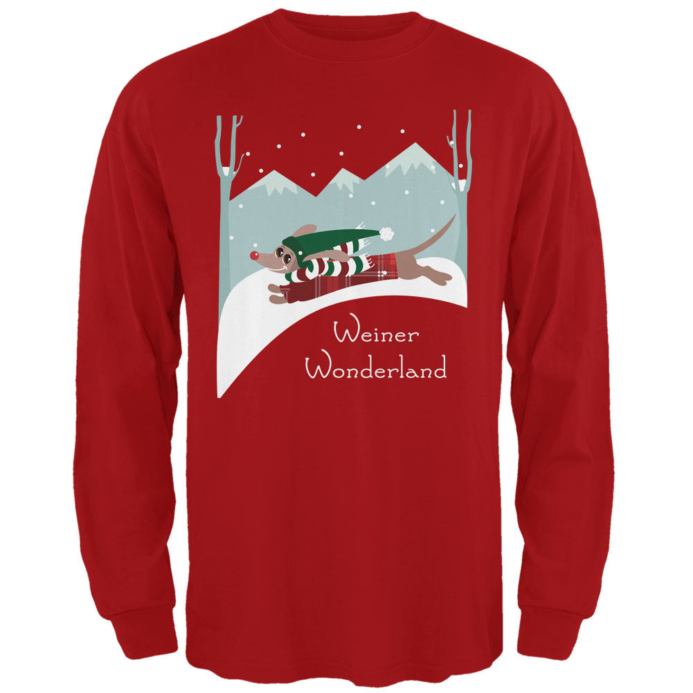 Christmas Dachshund Weiner Winter Wonderland Mens Long Sleeve T Shirt Men's Long Sleeves Old Glory 2XL Red 