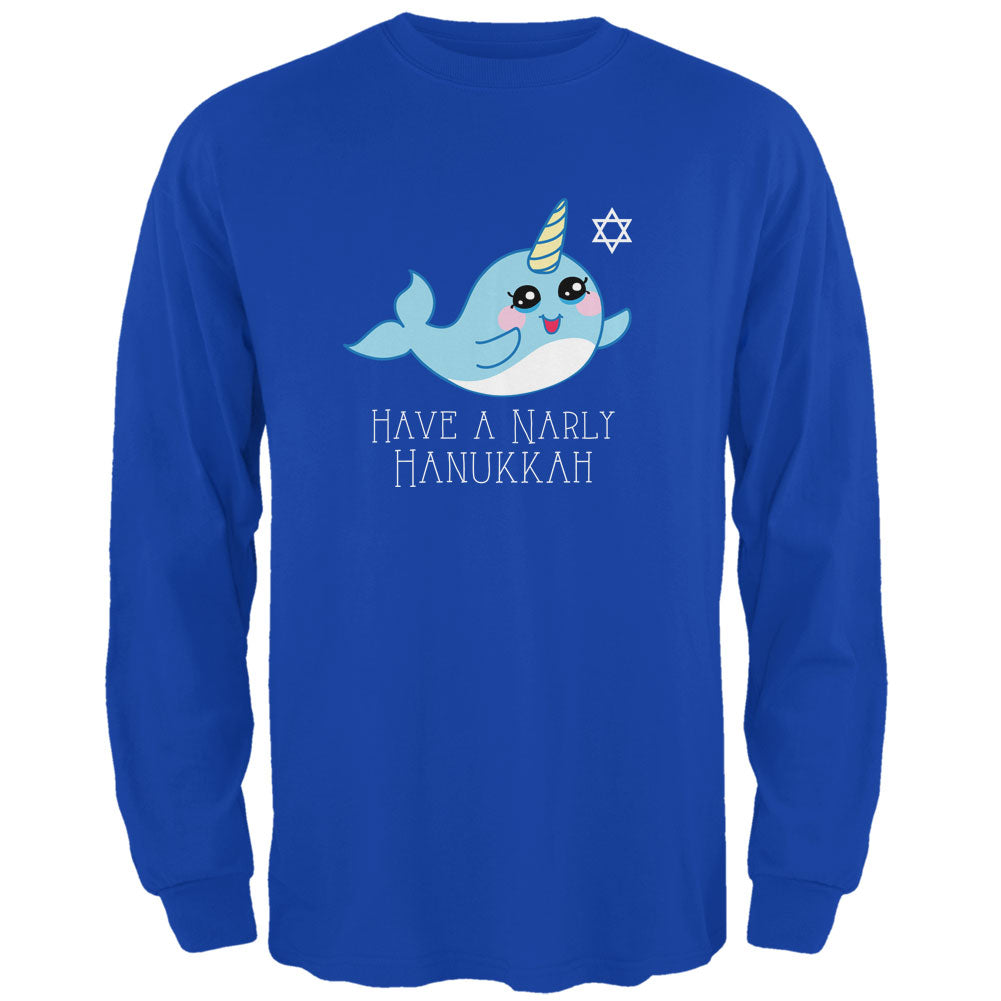 Narwhal Have a Narly Gnarly Hanukkah Mens Long Sleeve T Shirt Men's Long Sleeves Old Glory 2XL Royal 