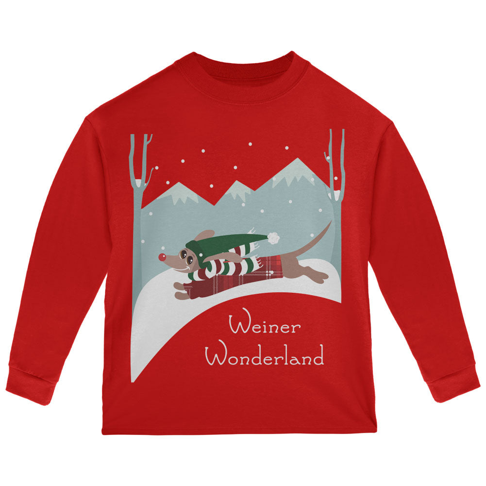 Christmas Dachshund Weiner Winter Wonderland Toddler Long Sleeve T Shirt Toddler Long Sleeves Old Glory 2T Red 