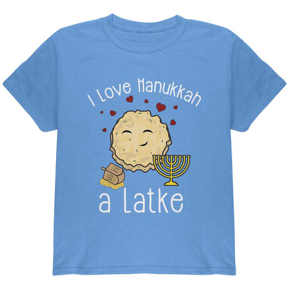 I Love Hanukkah A Lot Latke Youth T Shirt Youth T-Shirts Old Glory LG Carolina Blue 