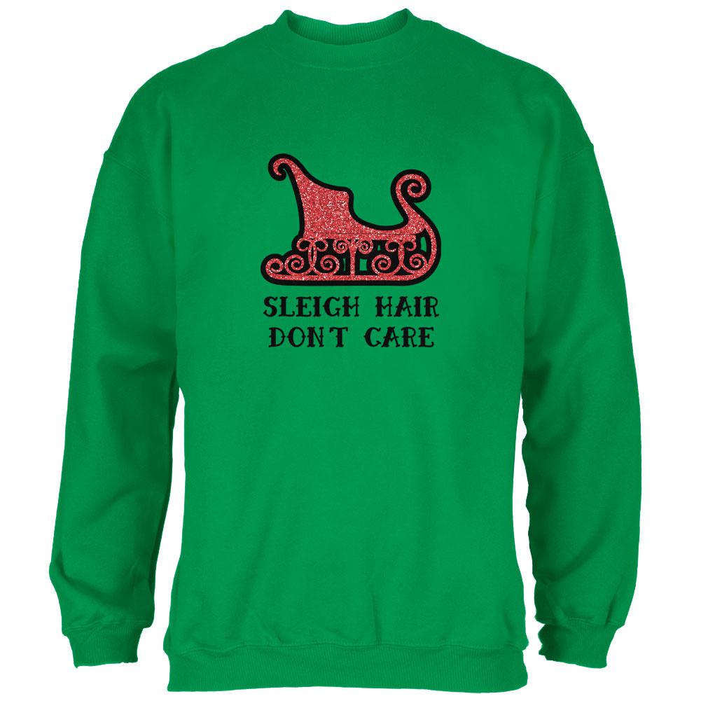 Christmas Sleigh Hair Don't Care Mens Sweatshirt Men's Sweatshirts Old Glory 2XL Irish Green 