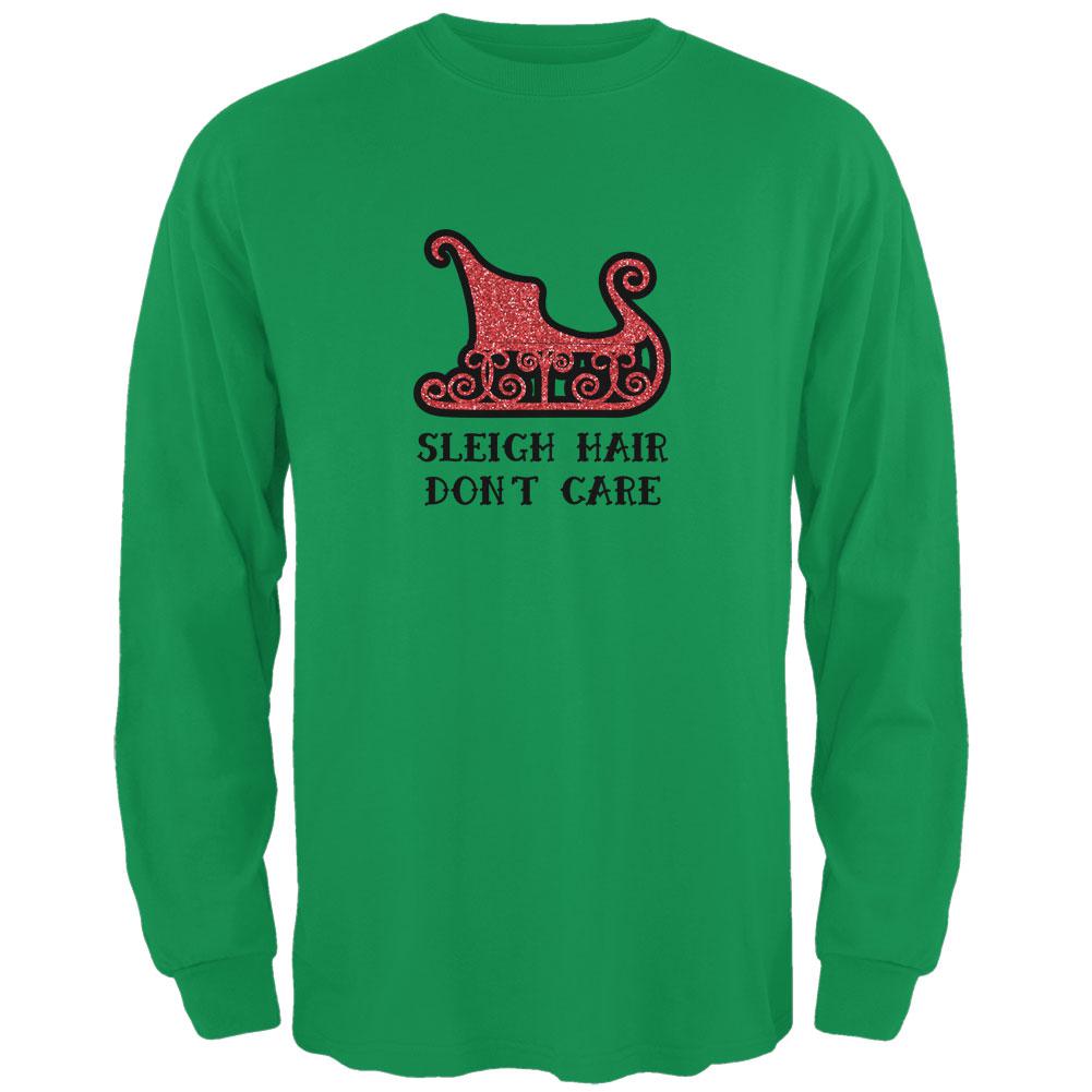 Christmas Sleigh Hair Don't Care Mens Long Sleeve T Shirt Men's Long Sleeves Old Glory 2XL Irish Green 