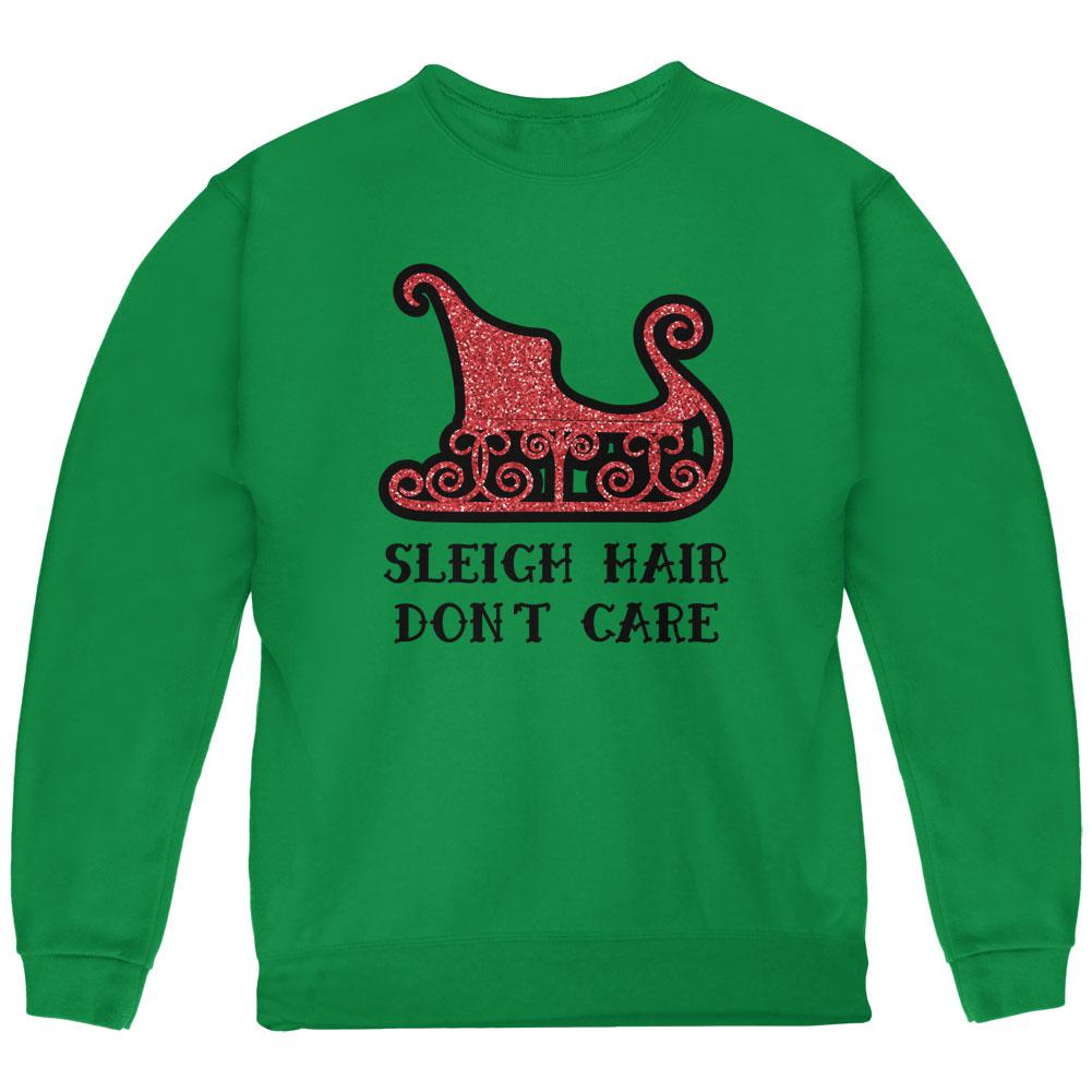 Christmas Sleigh Hair Don't Care Youth Sweatshirt Youth Sweatshirts Old Glory LG Green 