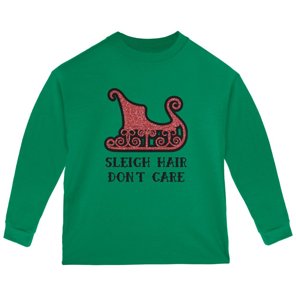 Christmas Sleigh Hair Don't Care Toddler Long Sleeve T Shirt Toddler Long Sleeves Old Glory 2T Green 