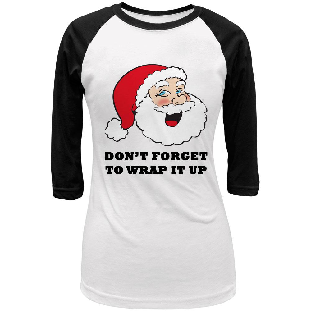 Christmas Santa Wrap it Up Funny Juniors 3/4 Raglan T Shirt Juniors T-Shirts Old Glory LG White-Black 