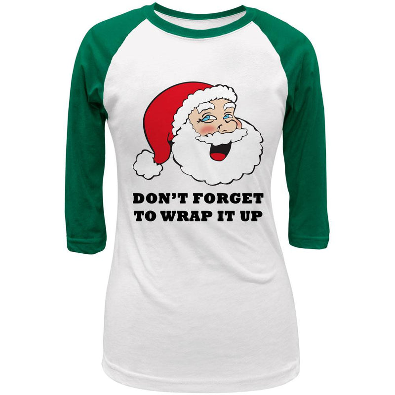 Christmas Santa Wrap it Up Funny Juniors 3/4 Raglan T Shirt Juniors T-Shirts Old Glory 2XL White-Kelly 