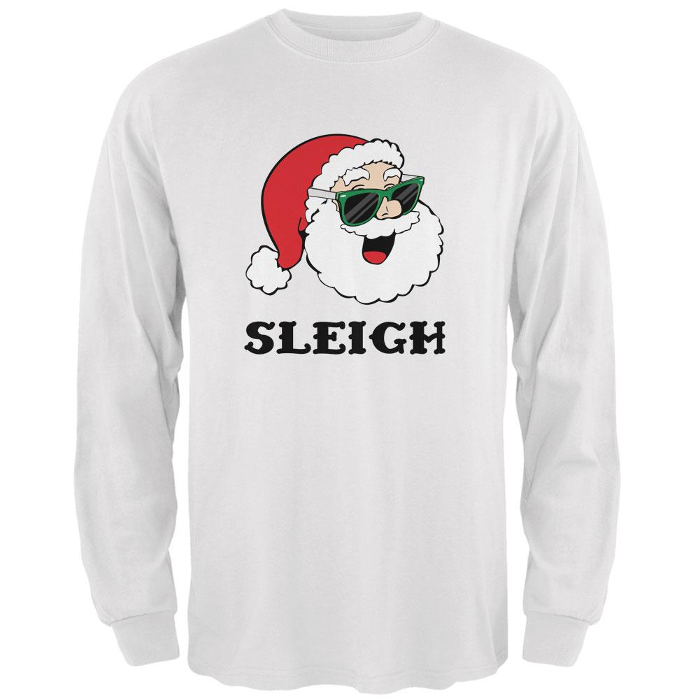 Christmas Santa Sunglasses Sleigh Slay Mens Long Sleeve T Shirt Men's Long Sleeves Old Glory 2XL White 