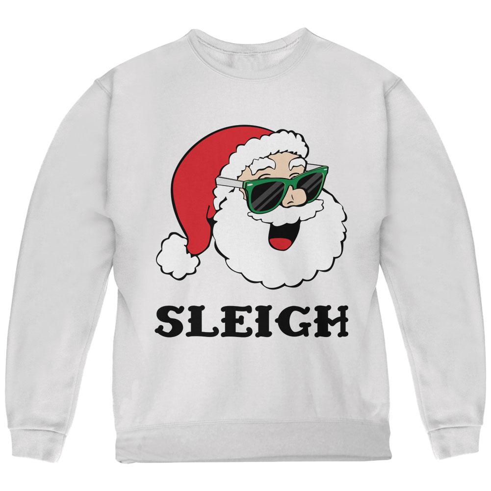 Christmas Santa Sunglasses Sleigh Slay Youth Sweatshirt Youth Sweatshirts Old Glory LG White 