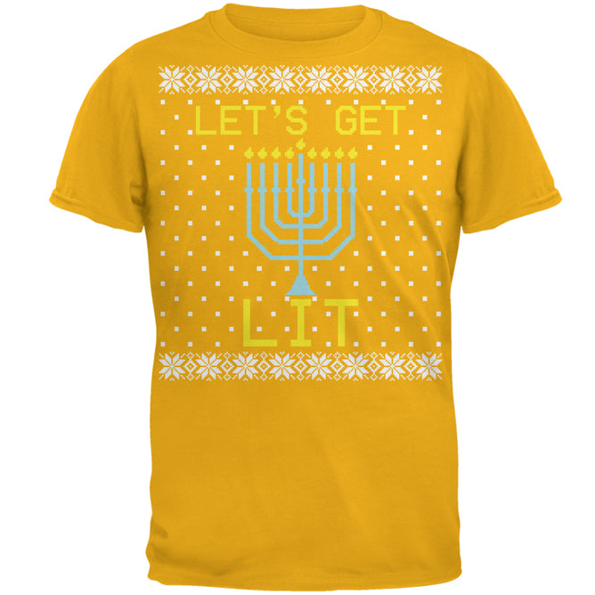 Menorah Get Lit Ugly Hanukkah Sweater Mens T Shirt Men's T-Shirts Old Glory 2XL Gold 