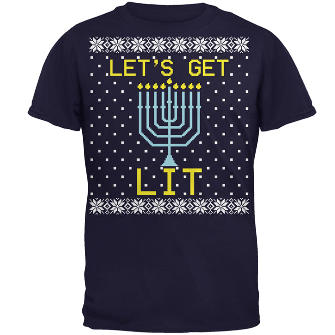 Menorah Get Lit Ugly Hanukkah Sweater Mens T Shirt Men's T-Shirts Old Glory 2XL Navy 