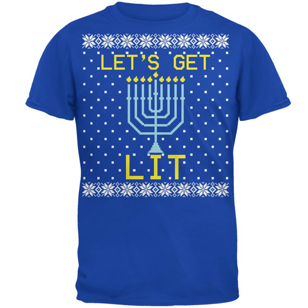 Menorah Get Lit Ugly Hanukkah Sweater Mens Soft T Shirt Men's T-Shirts Old Glory 2XL Royal 