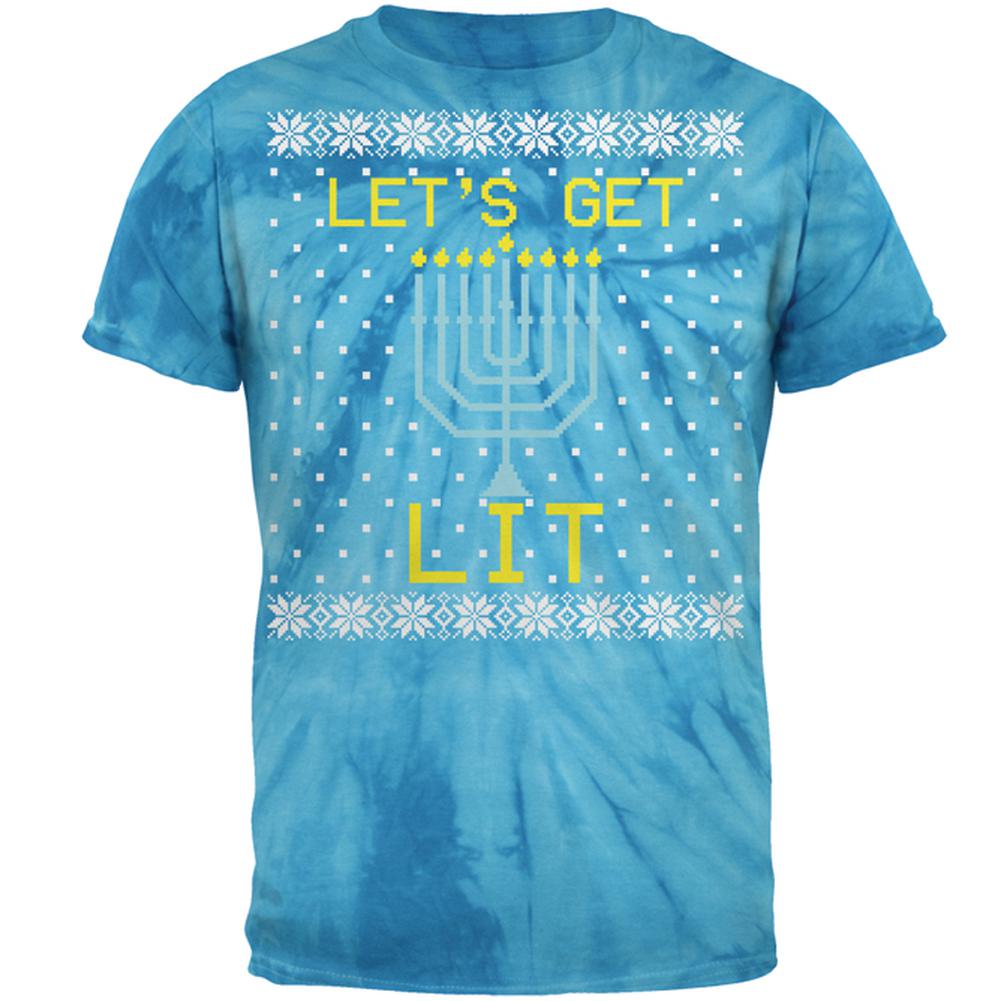 Menorah Get Lit Ugly Hanukkah Sweater Mens T Shirt Men's T-Shirts Old Glory 2XL Pinwheel Blue Tie Dye 