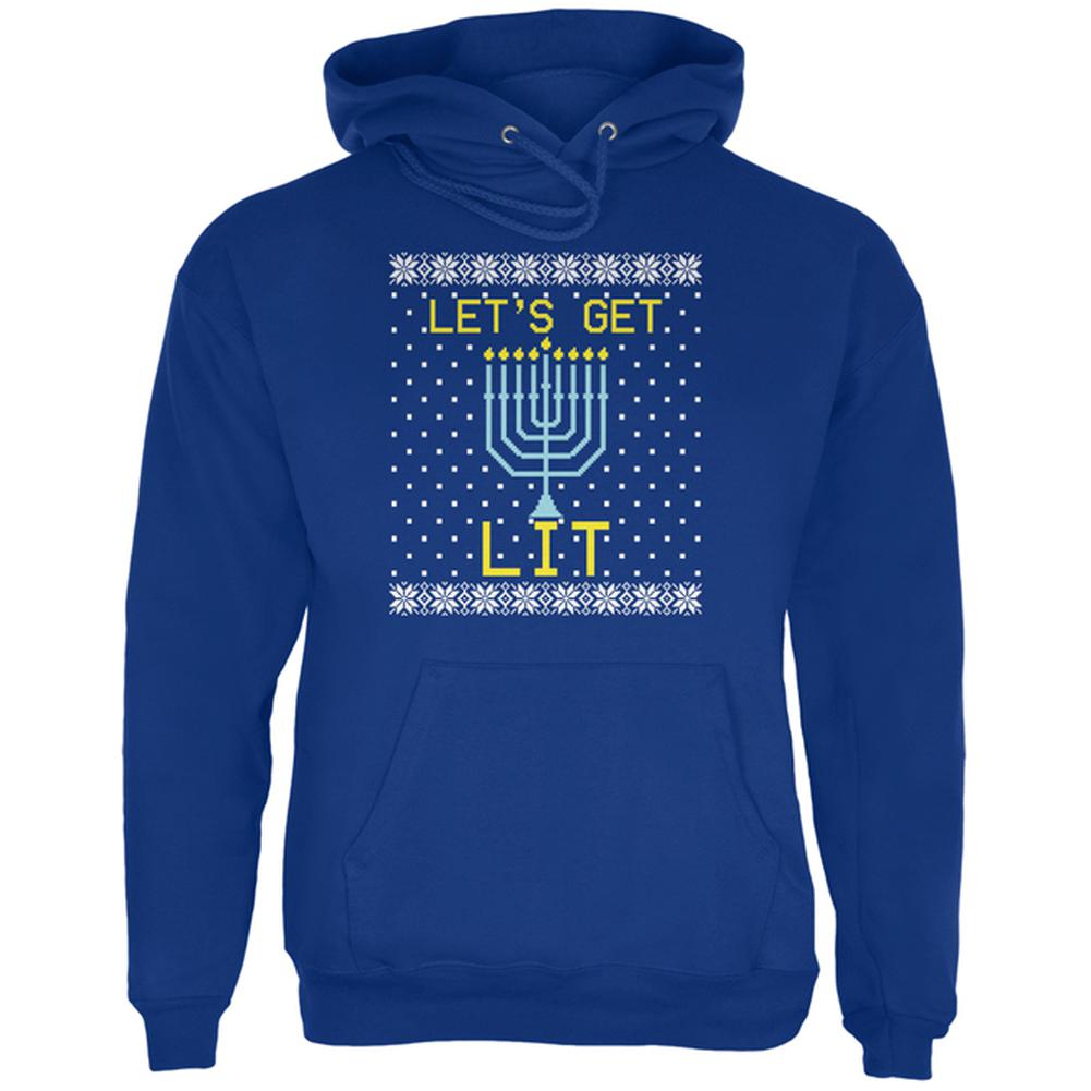 Menorah Get Lit Ugly Hanukkah Sweater Mens Hoodie Men's Hoodies Old Glory 2XL Deep Royal 