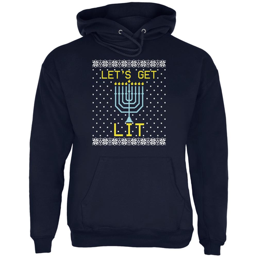 Menorah Get Lit Ugly Hanukkah Sweater Mens Hoodie Men's Hoodies Old Glory 2XL Navy 