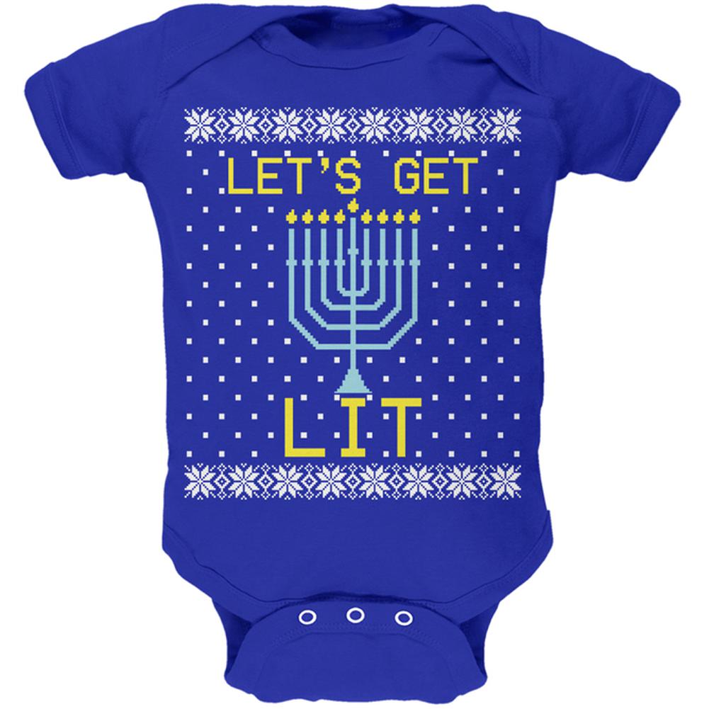 Menorah Get Lit Ugly Hanukkah Sweater Soft Baby One Piece Baby One Piece Old Glory 0-3M Royal 