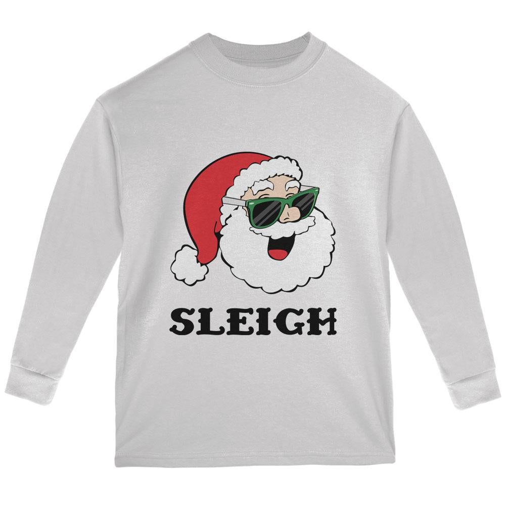 Christmas Santa Sunglasses Sleigh Slay Youth Long Sleeve T Shirt Youth Long Sleeves Old Glory LG White 