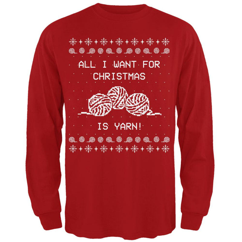 I Want Yarn Knitting Ugly Christmas Sweater Mens Long Sleeve T Shirt Men's Long Sleeves Old Glory 2XL Red 