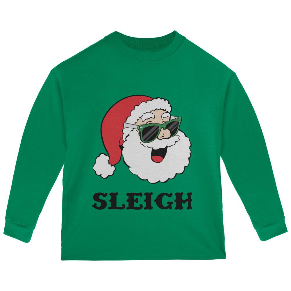 Christmas Santa Sunglasses Sleigh Slay Toddler Long Sleeve T Shirt Toddler Long Sleeves Old Glory 2T Green 