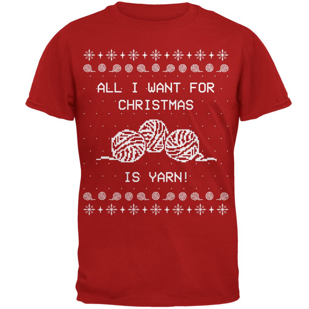 I Want Yarn Knitting Ugly Christmas Sweater Mens Soft T Shirt Men's T-Shirts Old Glory 2XL Red 