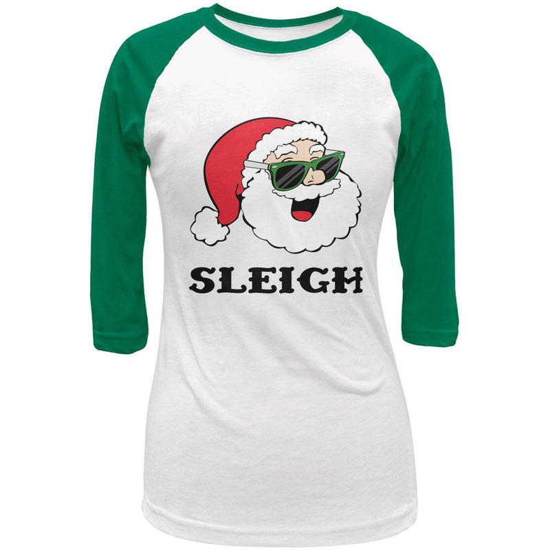 Christmas Santa Sunglasses Sleigh Slay Juniors 3/4 Sleeve Raglan T Shirt Juniors T-Shirts Old Glory 2XL White-Kelly 