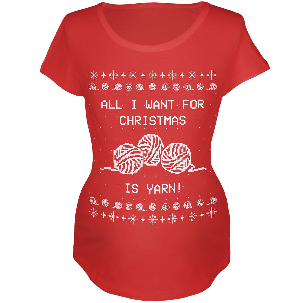 I Want Yarn Knitting Ugly Christmas Sweater Maternity Soft T Shirt Maternity T-Shirts Old Glory 2XL Red 