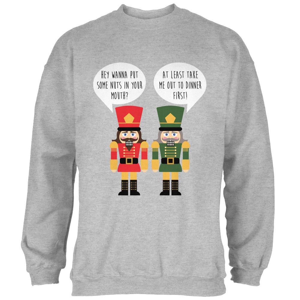 Christmas Nutcracker Nuts in Your Mouth Funny Mens Sweatshirt Men's Sweatshirts Old Glory 2XL Heather 