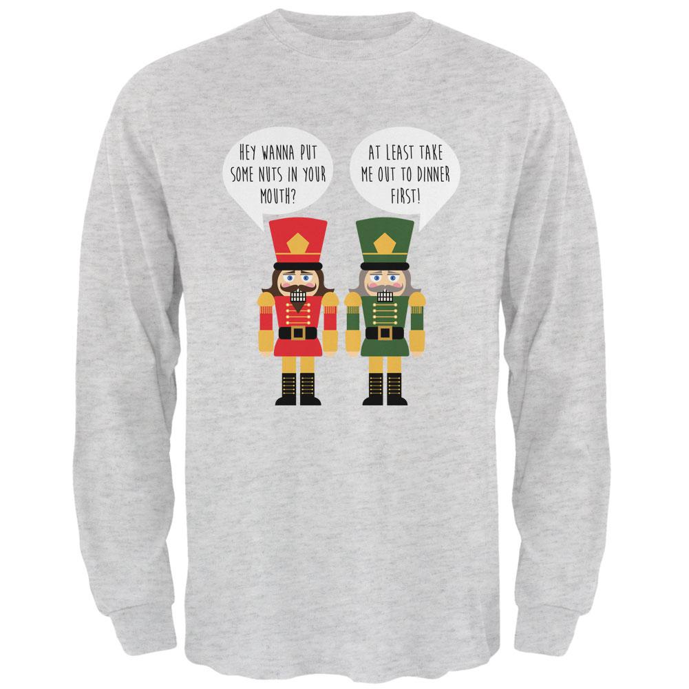 Christmas Nutcracker Nuts in Your Mouth Funny Mens Long Sleeve T Shirt Men's Long Sleeves Old Glory 2XL Light Heather Grey 