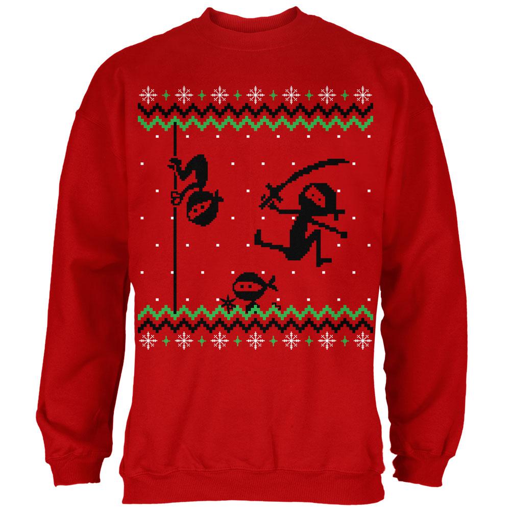 Ninja Ninjas Attack Ugly Christmas Sweater Mens Sweatshirt Men's Sweatshirts Old Glory 2XL Red 