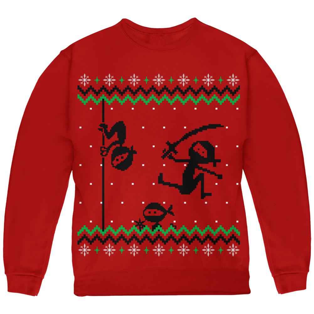 Ninja Ninjas Attack Ugly Christmas Sweater Youth Sweatshirt Youth Sweatshirts Old Glory SM Red 