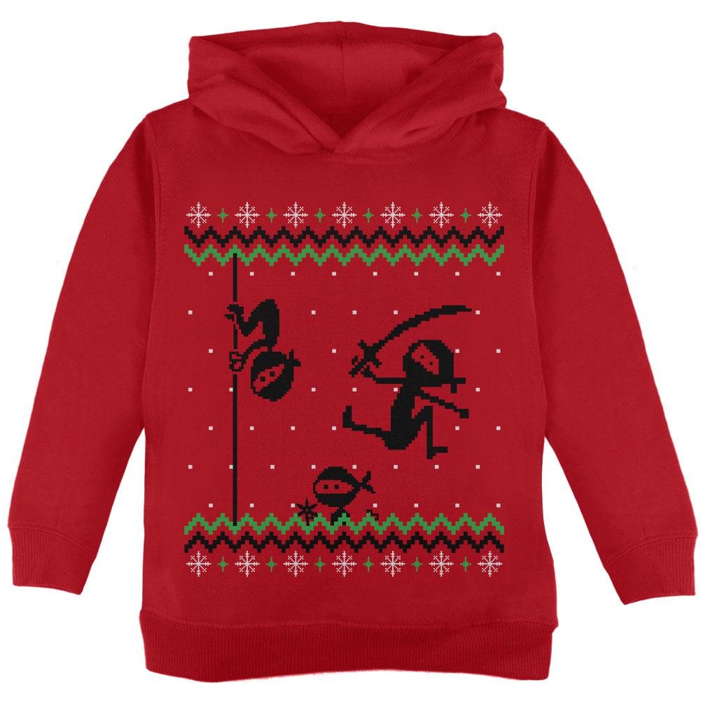 Ninja Ninjas Attack Ugly Christmas Sweater Toddler Hoodie Toddler Hoodies Old Glory 2T Red 