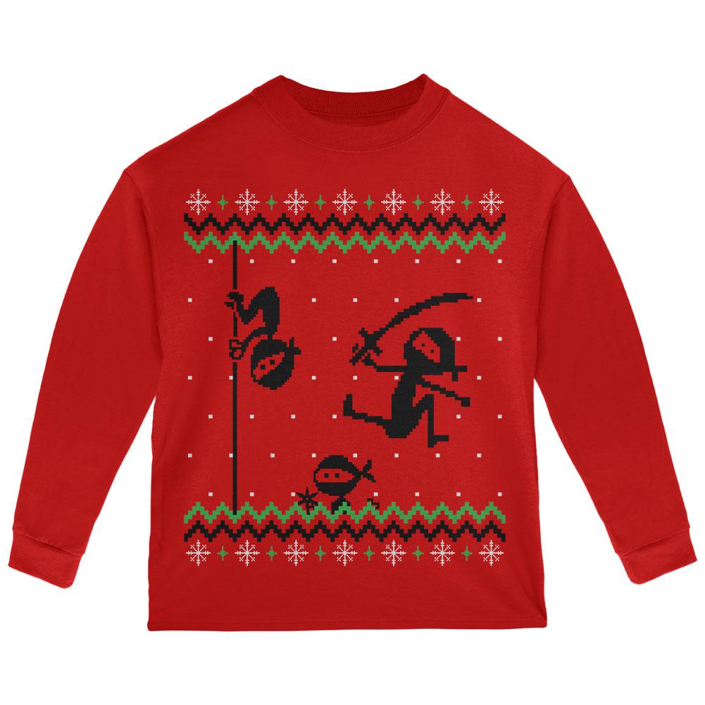 Ninja Ninjas Attack Ugly Christmas Sweater Toddler Long Sleeve T Shirt Toddler Long Sleeves Old Glory 2T Red 