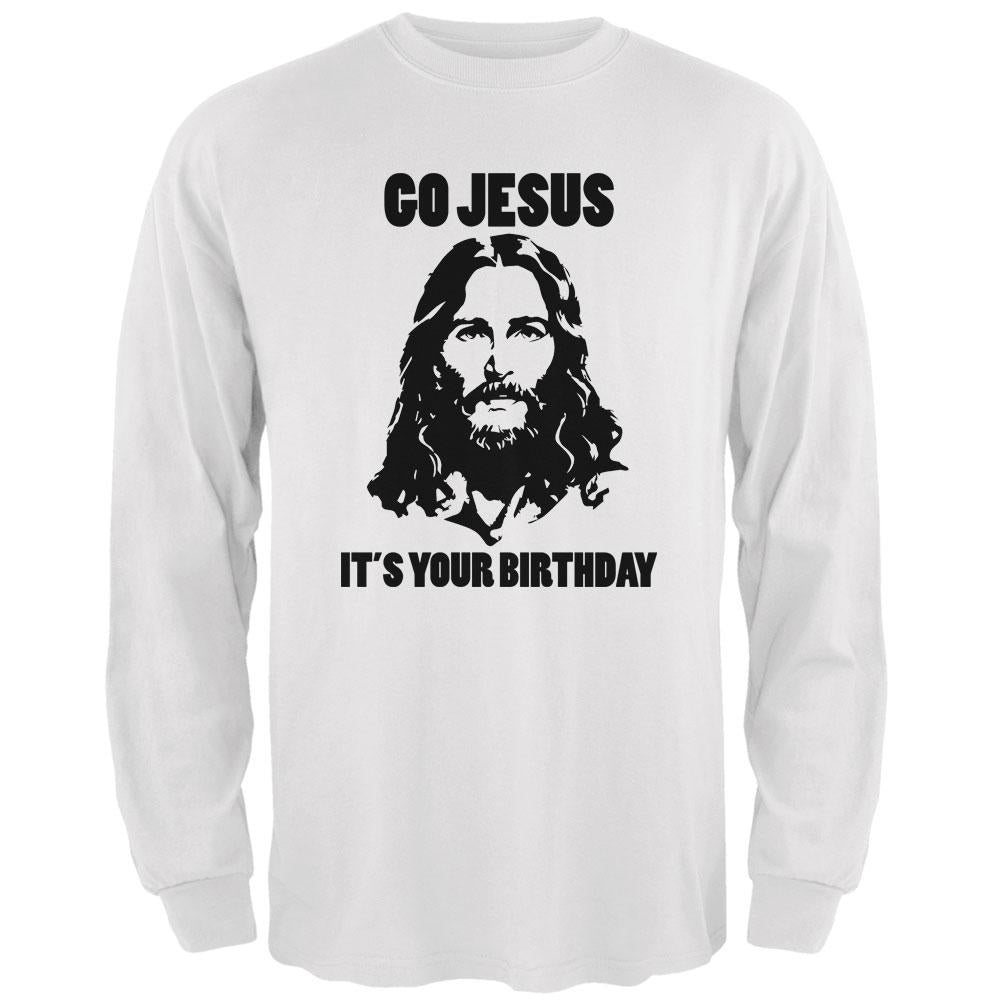 Christmas Go Jesus It's Your Birthday Mens Long Sleeve T Shirt Men's Long Sleeves Old Glory 2XL White 