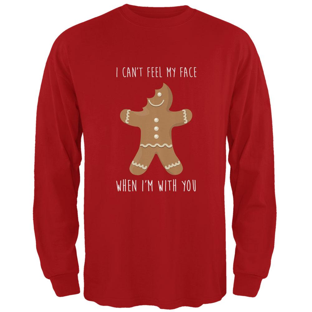 Christmas Gingerbread Man Can't Feel My Face Mens Long Sleeve T Shirt Men's Long Sleeves Old Glory 2XL Red 